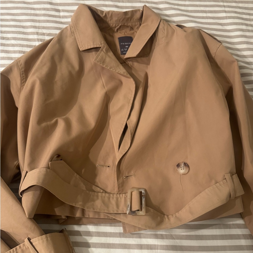 Tan Cropped Trench Coat - Picture 4 of 5